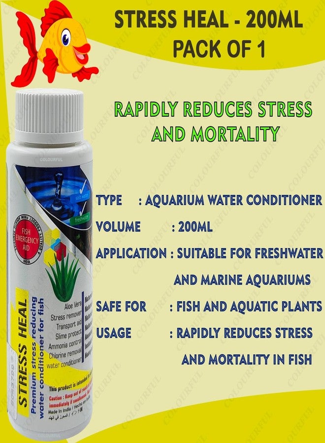 colourful Stress HEAL Aquarium Water Conditioner with Aloe Vera - Removes Chlorine & Ammonia, Enhances Fish Immunity - Use After Every Water Change to Reduce Mortality, (Stress HEAL, 200ml), Pack of 1 - Image 3